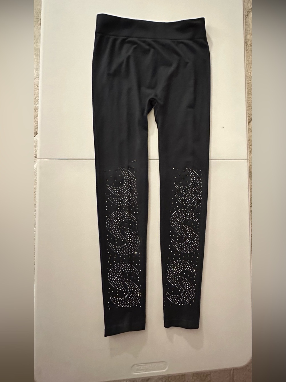 Leggings, dark grey with silver moon shaped studs, full length